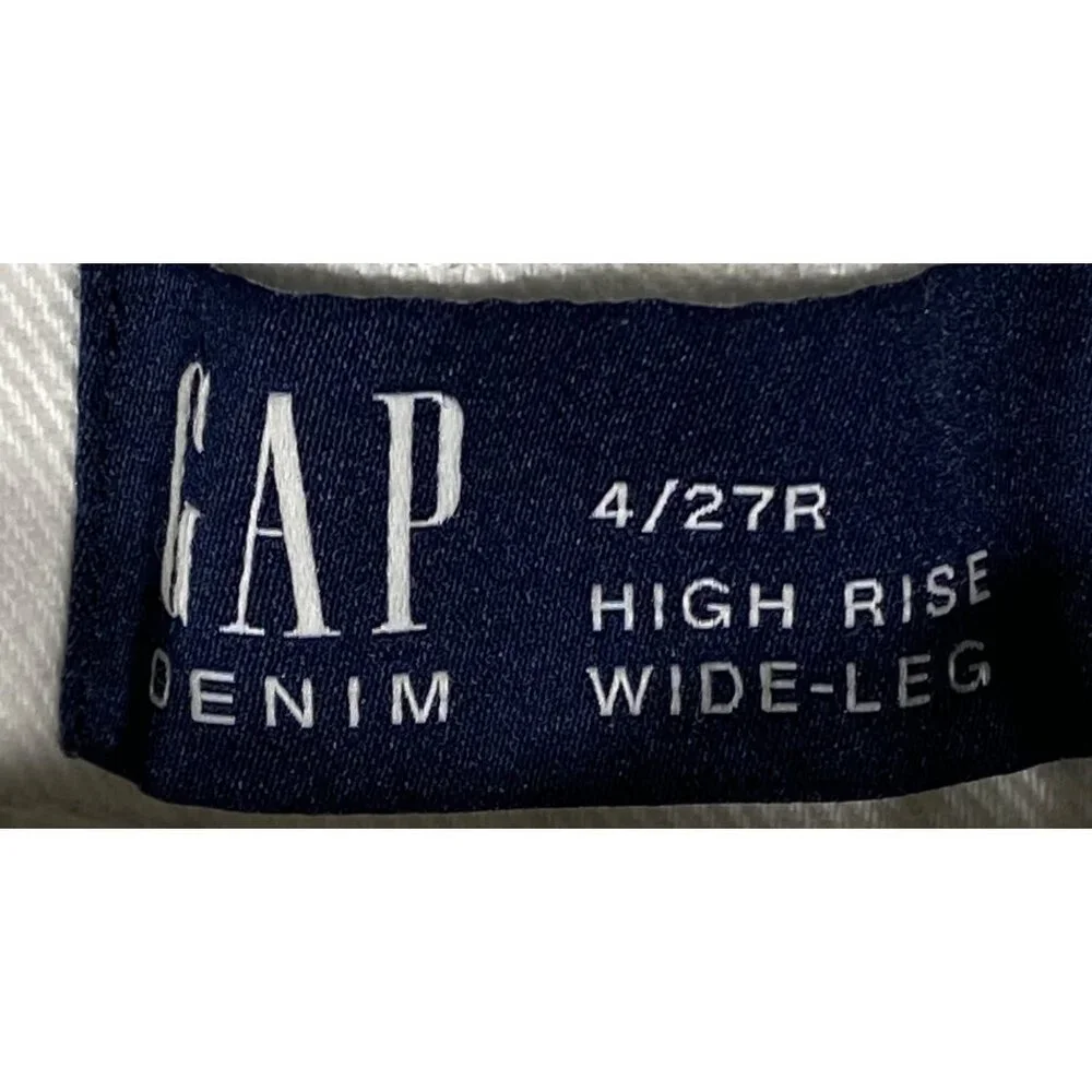 Gap Denim High Rise Wide-Leg Jeans 4/27R White 100% Cotton frayed hem neutral tr - Picture 3 of 10